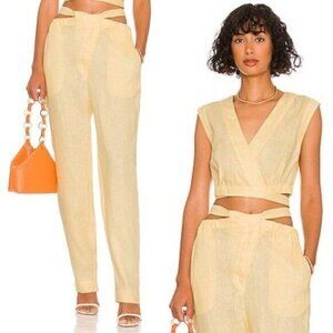 NWT Nicholas Taron Linen Waist Tie Belted Pant 2 Custard High Waisted